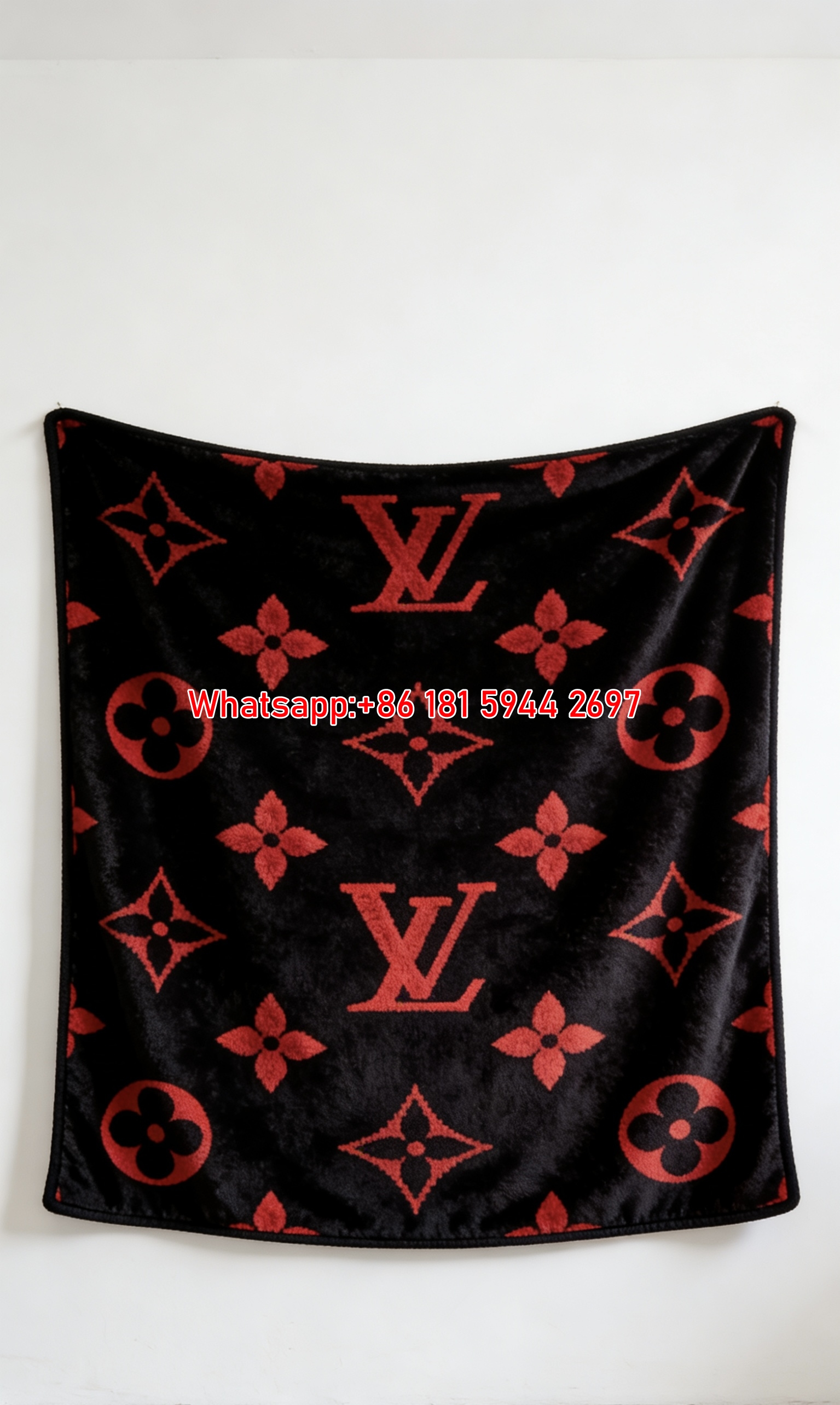 LV Red Monogram Fuzzy Blanket LV Plush Red Monogram Throw 063